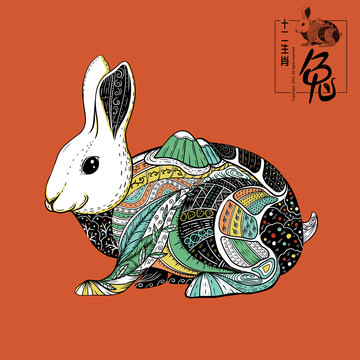 十二生肖动物包装插画之兔