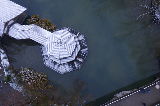 杭州市西湖茅家埠景区雪景航拍