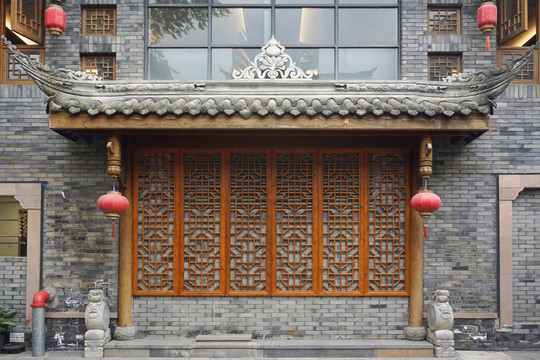 中国元素建筑构件雕花隔扇装饰