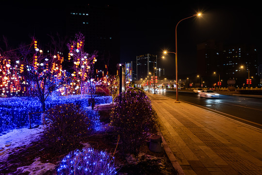 节日里的中国长春城区夜景