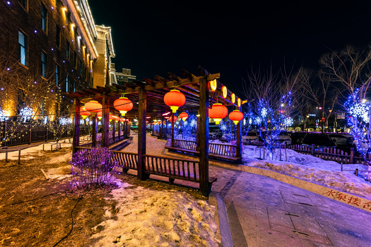 节日里的中国长春城区夜景