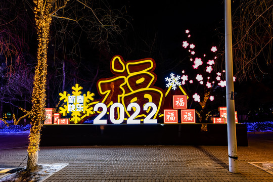 节日里的中国长春城区夜景