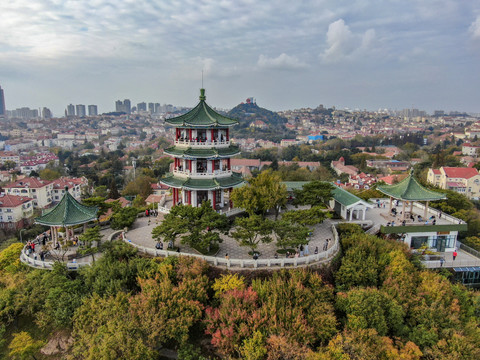 山东青岛小鱼山景区航拍