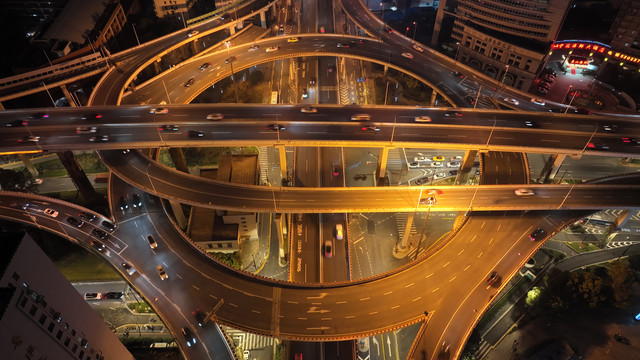 鲁班路立交夜景航拍