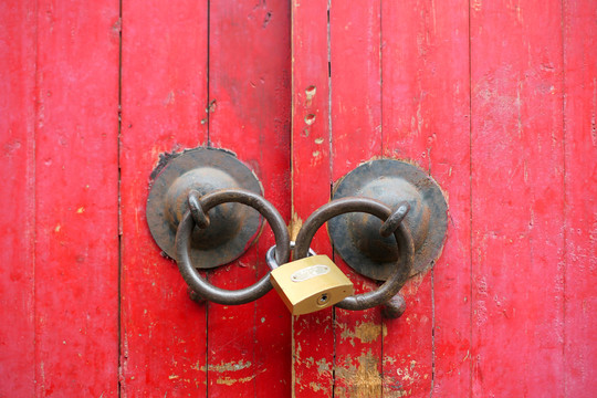 红漆木门铁门环门栓