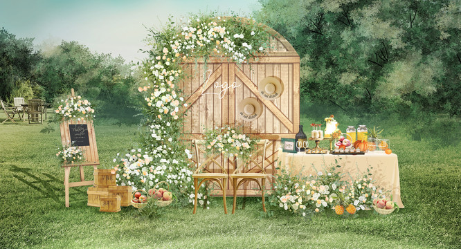木色草坪婚礼甜品区