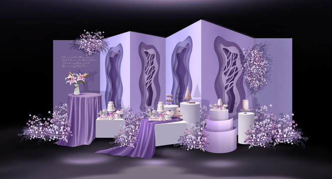 紫色婚礼甜品区