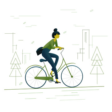 城市自行车低碳绿色出行插画