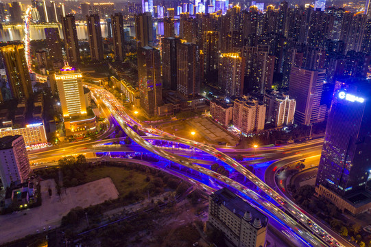 航拍湖南长沙城市夜景风光