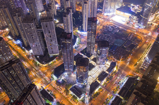 航拍湖南长沙城市夜景风光