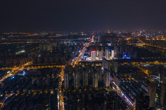 航拍湖南长沙城市夜景风光