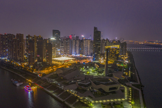 航拍长沙三馆一厅夜景