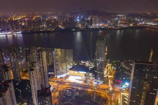 航拍长沙北辰三角洲夜景