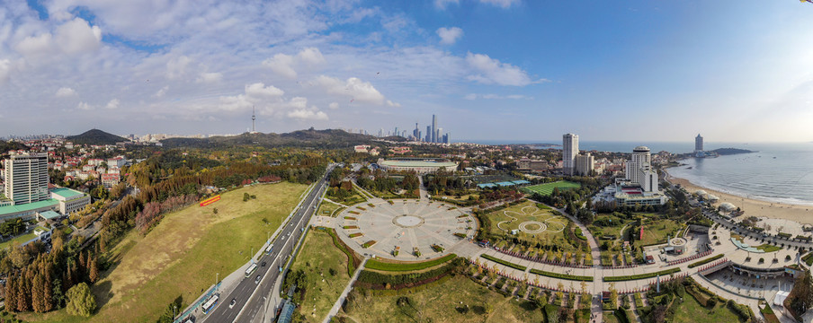 山东青岛城市风光全景图航拍