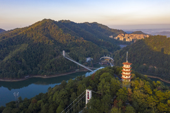 航拍湖南长沙石燕湖景区