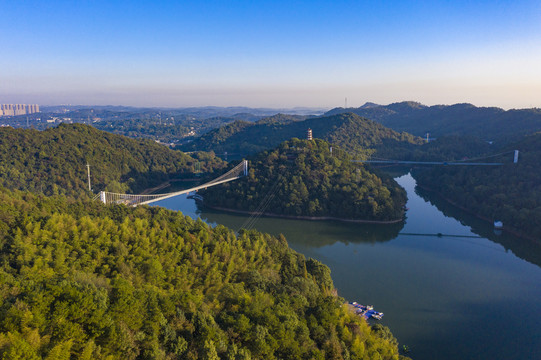 航拍湖南长沙石燕湖景区