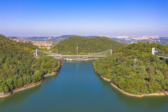 航拍湖南长沙石燕湖景区