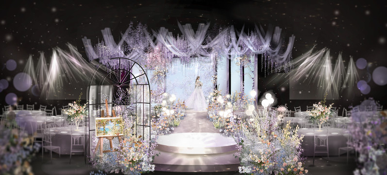 莫奈花园婚礼效果图紫色花艺