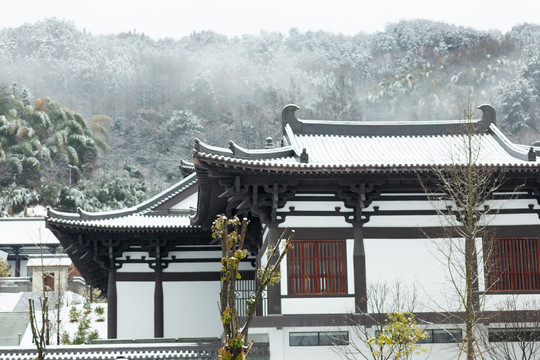 寺庙楼顶雪景