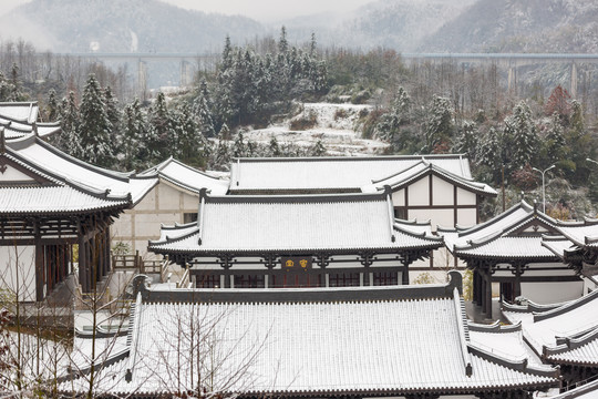 寺庙屋顶雪景