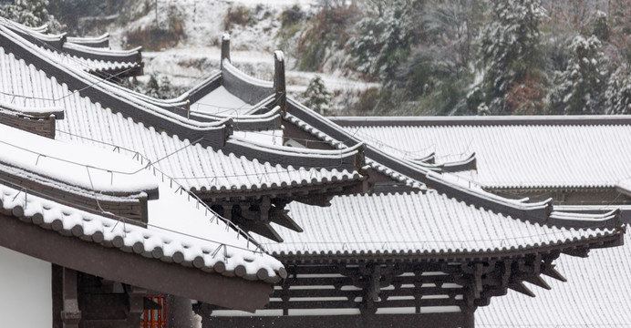 寺庙屋顶雪景