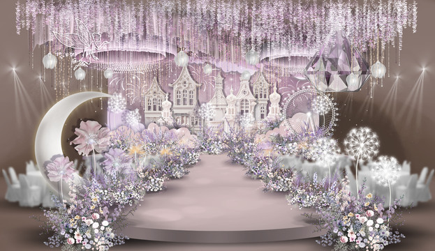 梦幻粉紫色婚礼舞台