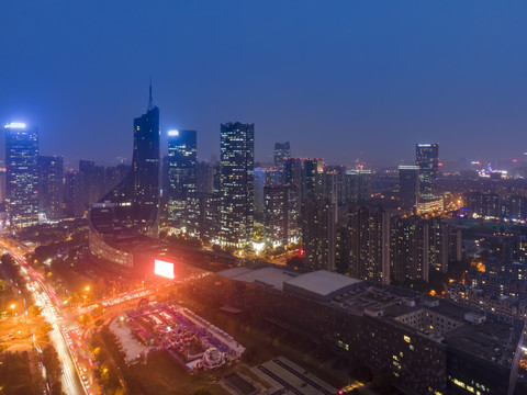 航拍安徽合肥天鹅湖CBD夜景