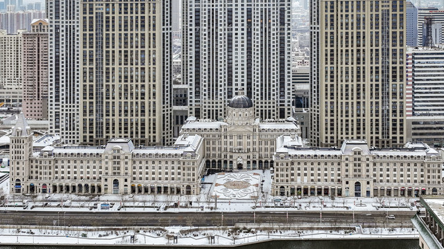 瑞雪中的天津城市美景航拍