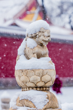 雪中故宫的小石狮子
