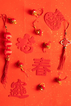 春节新年红色物料背景