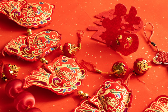春节新年传统文化装饰物红背景