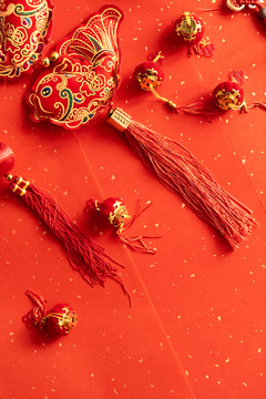 春节新年红色饰品背景