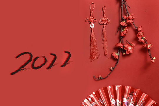 新年春节红背景中国风装饰