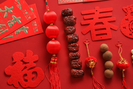 春节喜庆红背景过年装饰品