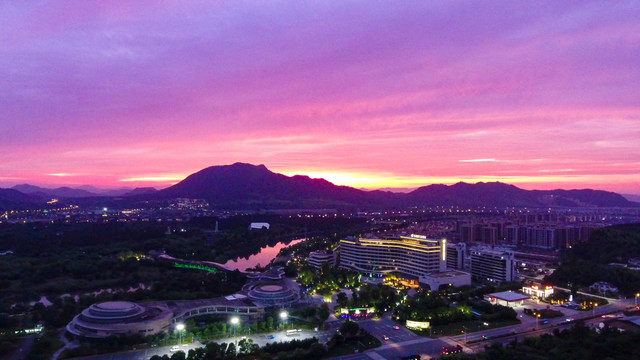 竹博园城市晚霞美景