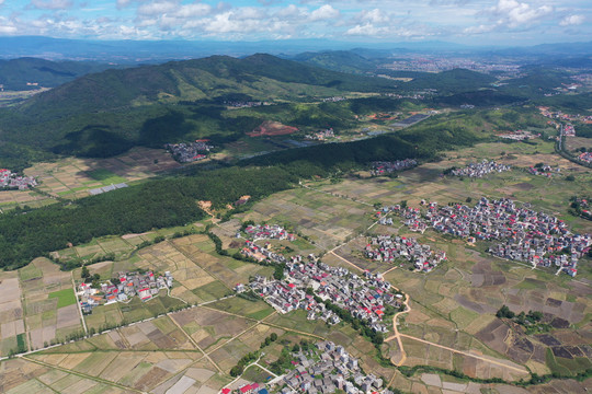 航拍江西永新烟阁乡村