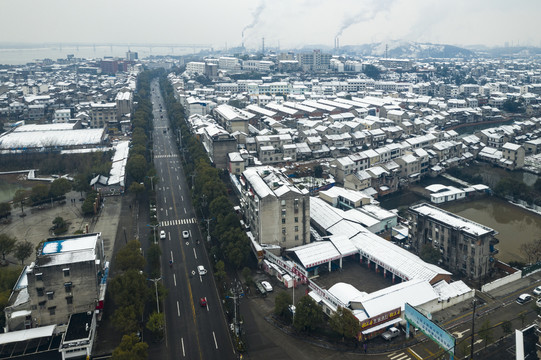 宜都市枝城镇雪景航拍