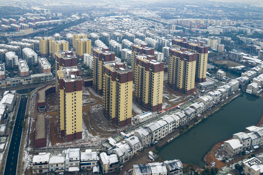 宜都市枝城镇雪景航拍