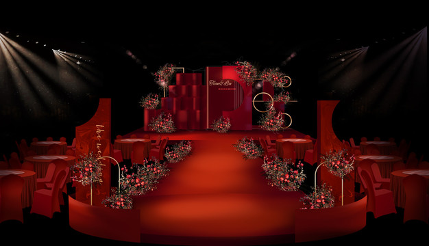 红色造型设计婚礼效果图