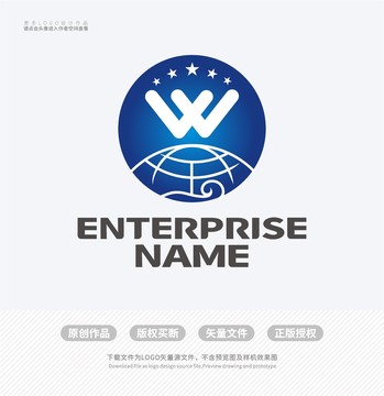 W字母金字LOGO标志设计