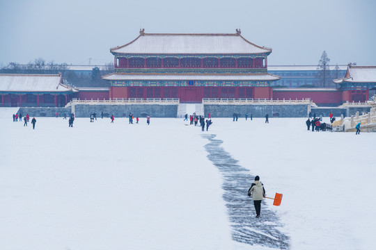 北京故宫太和殿广场弘义阁雪景