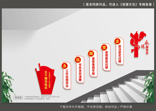 创建五个模范机关楼梯文化墙