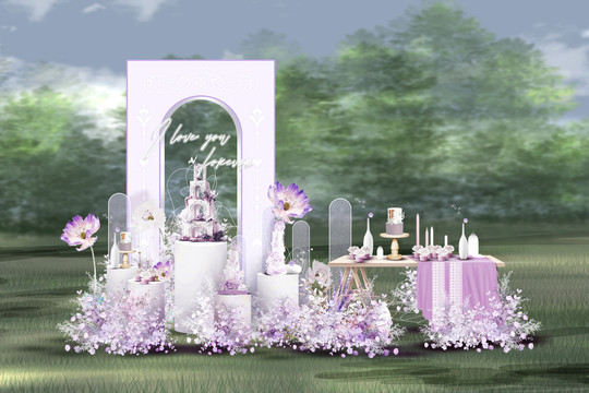 小清新白紫色户外婚礼效果图