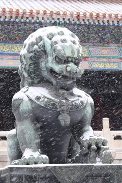 故宫铜狮子雪景