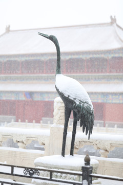 故宫仙鹤雪景