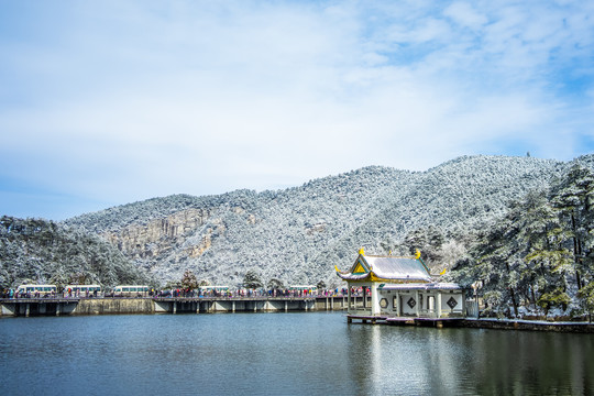 庐山如琴湖雪景航拍