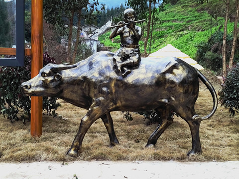 牧童水牛雕塑