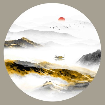 禅意水墨山水装饰画