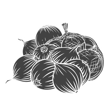 黑白网袋洋葱插图