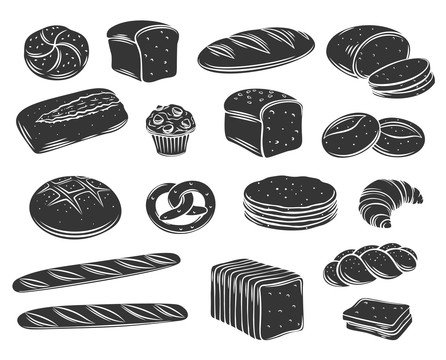 黑色手绘烘焙面包插图